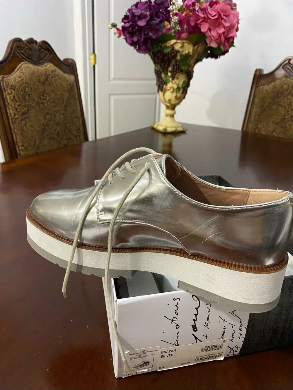 Kensie Silver Metallic Platform Oxford Shoes